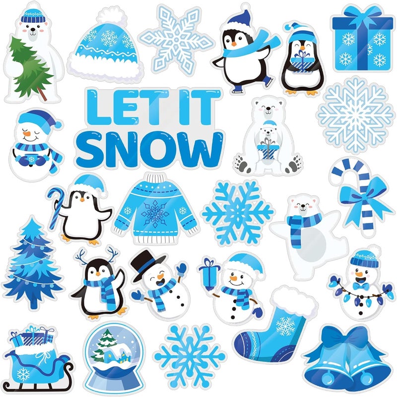 MARFOREVER 50 PCS Winter Gel Window Clings, Reusable Snowman Penguin Snowflake Thick Gel Clings Decals for Christmas Kids Gift Toddlers Classroom Xmas Party Supplies Window Glass Decoration - Image 1